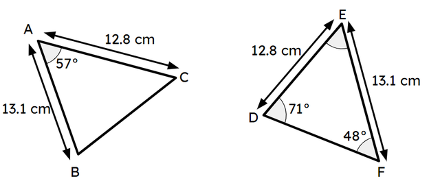 Are triangle ABC and DEF congruent? Explain your answer.
