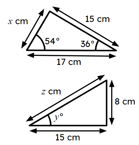 Given these two triangles are congruent, the angle marked <Math>y</Math> is <span class="blank">______</span>°.