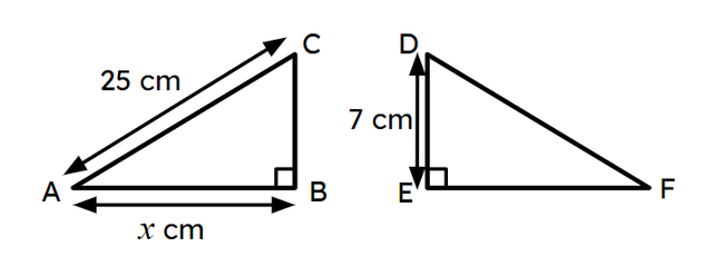 Triangle ABC and triangle DEF are congruent and AB > BC. The length of the side <Math>x</Math> is <span class="blank">______</span> cm.