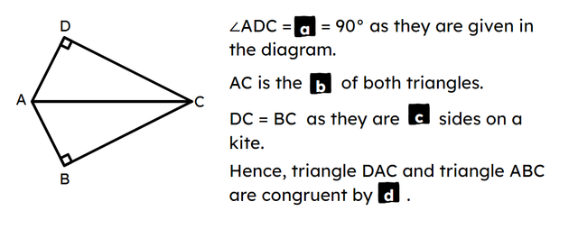 Match each letter which the correct statement to complete the proof that triangle DAC and triangle ABC are congruent.