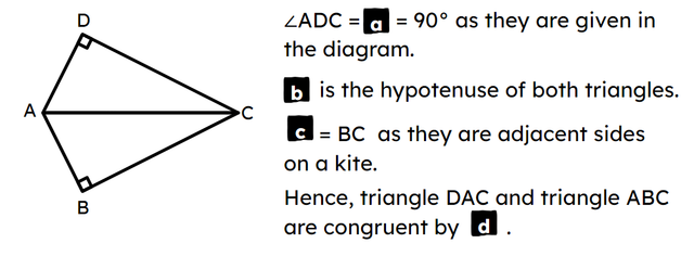 Match each letter which the correct statement to complete the proof that triangle DAC and triangle ABC are congruent.