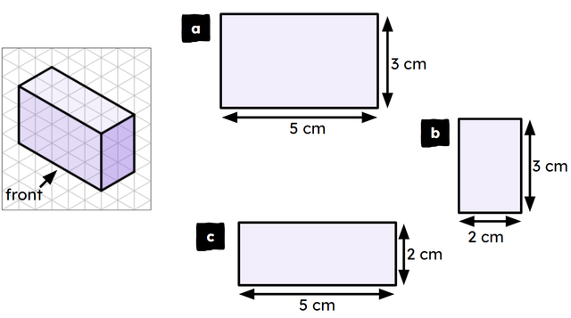The diagram shows a cuboid drawn on centimetre isometric paper. Which figure shows the plan of the cuboid?