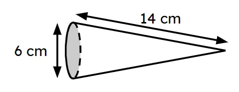 Calculate the area of the curved surface of this cone.  Give your answer correct to 3 significant figures.