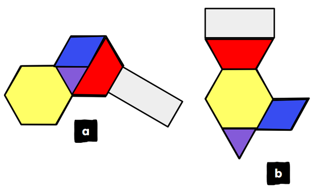 The two compound shapes have been composed of identical smaller shapes. Which of these statements is true?