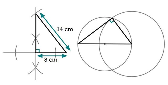 The diagrams below show constructions for two congruent triangles. What is the radius of each circle in the diagram on the right?
