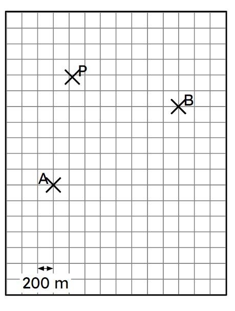 Aisha wants to work out whether point P is closer to point A or point B. What construction should Aisha use?