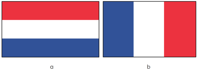 Both flags have one line of symmetry. In which direction is the line of symmetry?