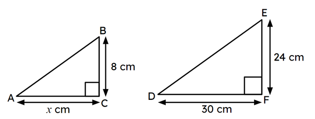 Triangle ABC and triangle DEF are similar. What is the length of side <Math>x</Math>?