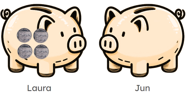 Laura has 4 ten-pence coins. Jun has some five-pence coins. They both have the same amount of money. How many five-pence coins does Jun have? <span class="blank">______</span>