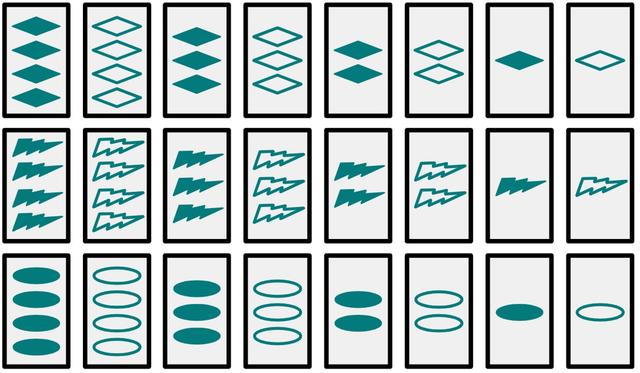 A game uses this deck of cards.
Each card shows one shape from: {rhombus, lightning, oval}.
Each shape is either: {solid or hollow}. Find P(lightning).