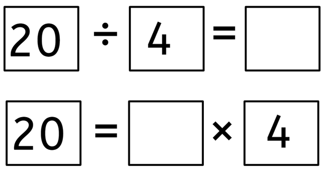 Look at the division and multiplication equations. What number is missing from both? <span class="blank">______</span>