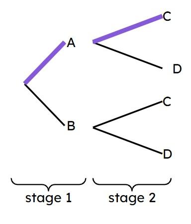 Here is a general probability tree. Which of these probabilities give the probability of the highlighted events?
