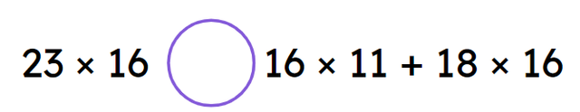 Compare the two expressions using < > or =