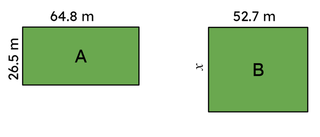 What is the missing dimension labelled x for this pair of lawns? <span class="blank">______</span> m