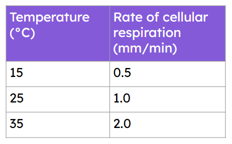 The following table shows results from a respirometer experiment. Which statement about the data is true?