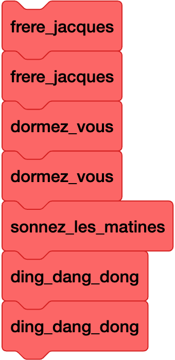 In this sequence of code, we have several blocks. What does `frere_jacques` represent?