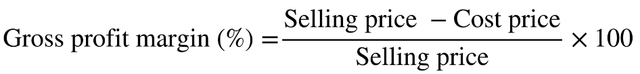 Calculate the gross profit margin for a slice of coffee cake that cost £1.05 to make and sold for £2.