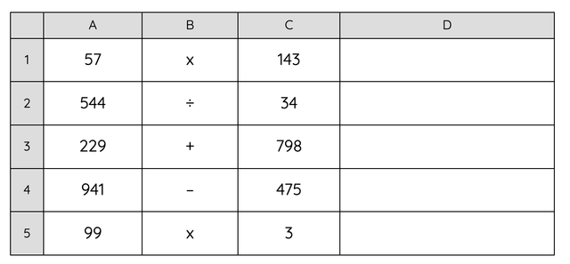 What formula would you put in cell D1?